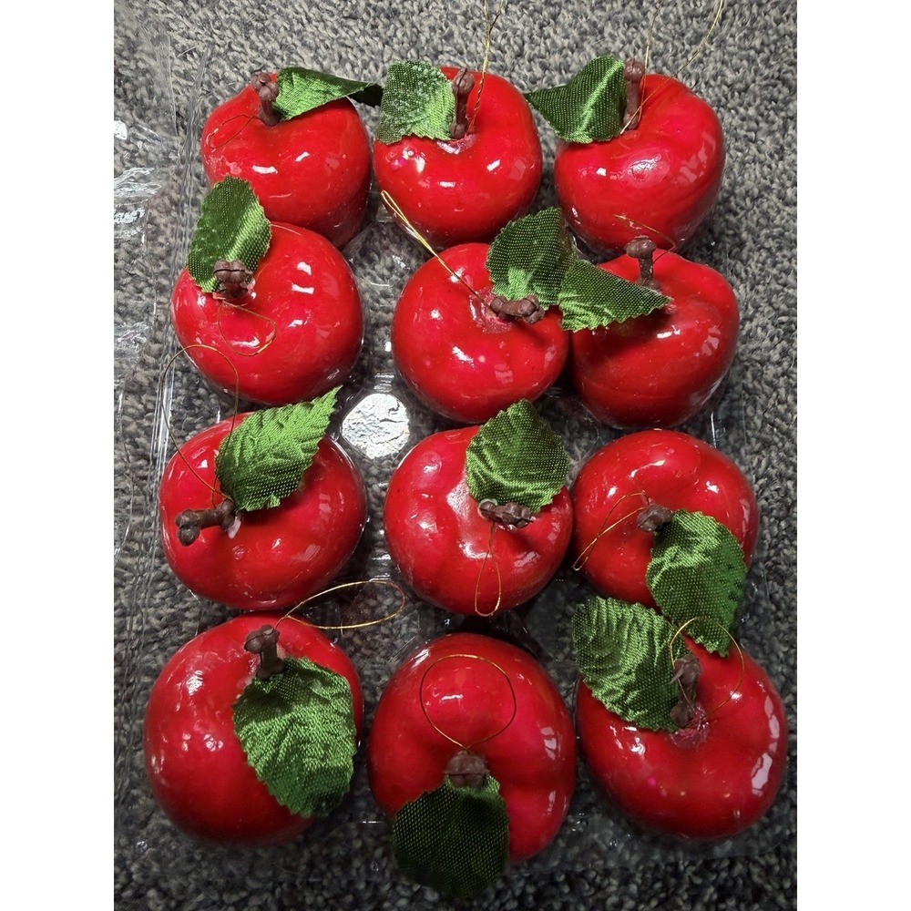 Vintage Red Apple Mini Christmas Ornaments Lot of 12 - 2" Retro Teacher Tree